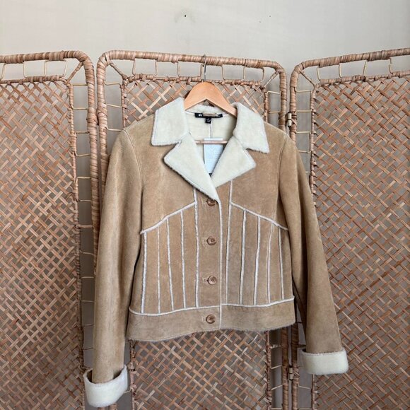 Jackets & Blazers - Vintage Faux Fur Lined Suede Leather Jacket - 8